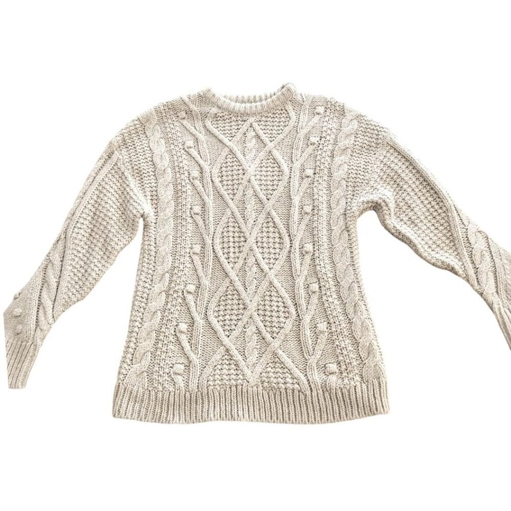 WMNS Universal Thread Sz Sm Ivory Cable Knit Crew Neck Sweater, Super Soft, Warm